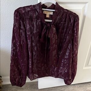 Michael Kors Burgundy Sheer Blouse Balloon sleeve